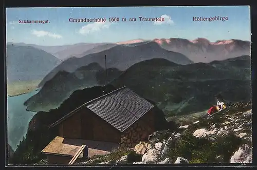 AK Gmundnerhütte am Traunstein, Aussicht zum Salzkammergut und dem Höllengebirge