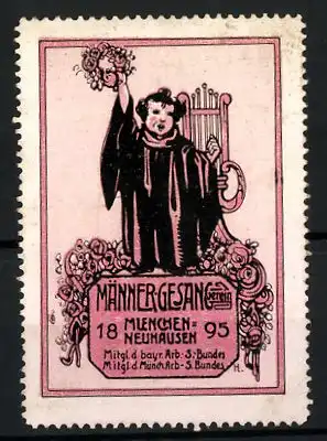 Reklamemarke Männer-Gesang-Verein München-Neuhausen 1895, Münchner Kindl mit Lyra, ROT