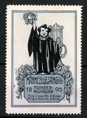 Reklamemarke Männer-Gesang-Verein München-Neuhausen 1895, Münchner Kindl mit Lyra, blau