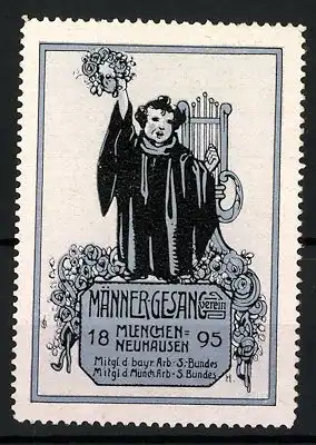 Reklamemarke Männer-Gesang-Verein München-Neuhausen 1895, Münchner Kindl mit Lyra, blau