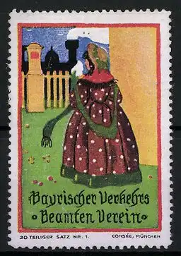 Reklamemarke Bayrischer Verkehrs-Beamten-Verein, Frau im Garten, Bild 1