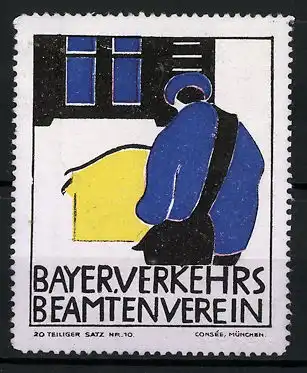 Reklamemarke Bayrischer Verkehrs-Beamten-Verein, Postbote am Briefkasten, Bild 10