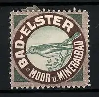 Reklamemarke Bad Elster, Moor- und Mineralbad, zwitschernder Vogel