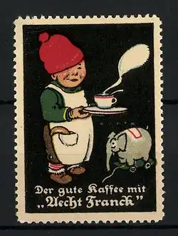 Reklamemarke Aecht Franck Kaffee-Zusatz, Knabe mit einer Tasse Kaffee