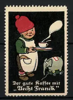 Reklamemarke Aecht Franck Kaffee-Zusatz, Knabe mit einer Tasse Kaffee