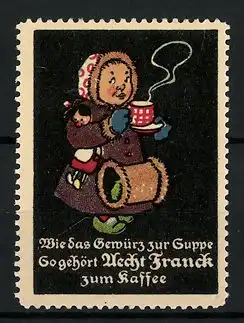 Reklamemarke Aecht Franck Kaffee-Zusatz, Eskimo mit einer Tasse Kaffee
