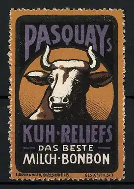 Reklamemarke Pasquay's Kuh-Reliefs Mich-Bonbon, Stier im Portrait