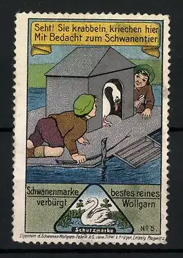 Reklamemarke Schwanenmarke ist bestes reines Wollgarn, Firmenlogo, Bilderserie Lohengrinfahrt, Max & Fritze, Bild 5