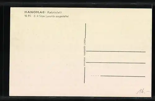 Foto-AK Auto Hanomag Kabriolett 16 PS, Fahrzeug mit offenem Verdeck am Strassenrand