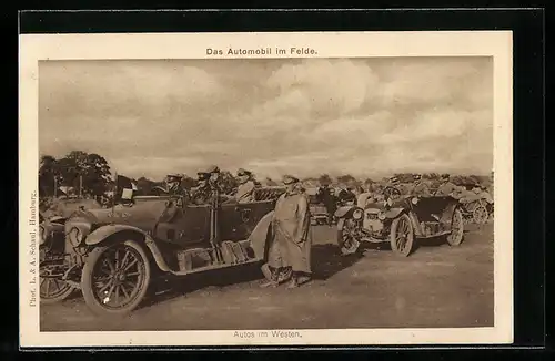 AK Auto Benz 25 /65 (1914), Fahrzeuge im westlichen Kriegsgebiet, Soldaten in Uniform