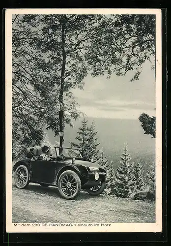 AK Auto Hanomag 2 /10, Kleinwagen im Harz vor malerischer Kulisse