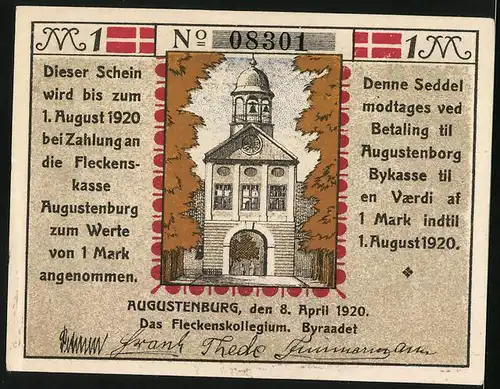 Notgeld Augustenburg 1920, 1 Mark, Das Fleckenskollegium