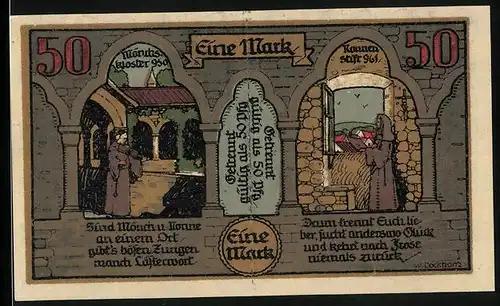 Notgeld Frose i. Anhalt 1921, 1 Mark, Bilderrätsel, Mönchskloster 950
