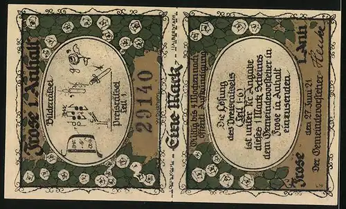 Notgeld Frose i. Anhalt 1921, 1 Mark, Bilderrätsel, Mönchskloster 950