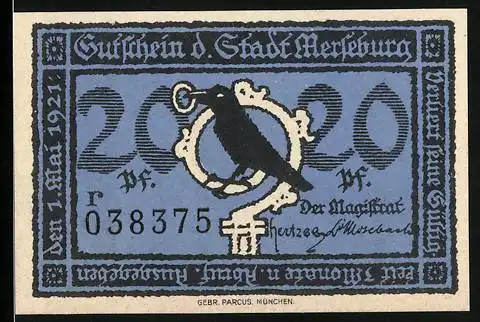 Notgeld Merseburg 1921, 20 Pfennig, Magistrat am Alten Rathaus