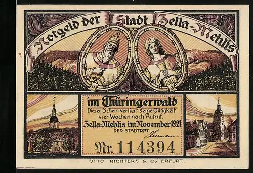 Notgeld Zella-Mehlis 1921, 50 Pfennig, Ortspartien, Ehrhardt-Automobile, Mercedes-Schreibmaschinen