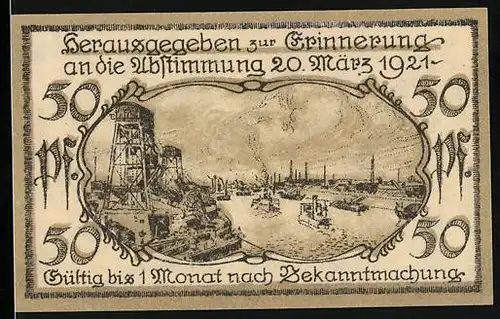 Notgeld Gosel 1921, 50 Pfennig, Industriehafen und Wappen