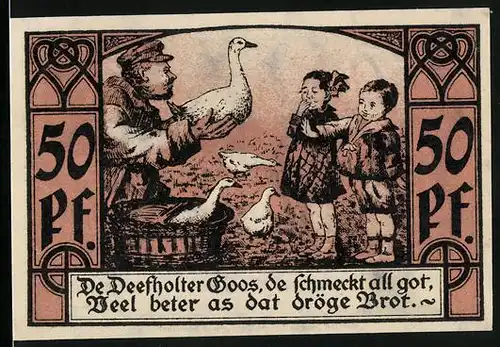 Notgeld Diepholz 1921, 50 Pfennig, Gänseverkäufer und Wappen