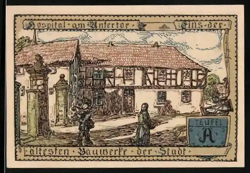 Notgeld Vacha 1921, 75 Pfennig, St. Bonifacius, Altes Fachwerkhaus