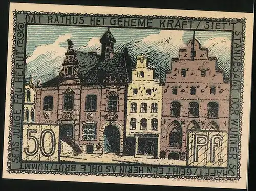 Notgeld Husum, 50 Pfennig, Wappen und Ortspartie