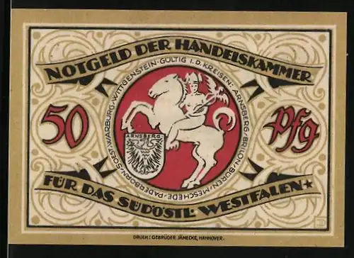 Notgeld Arnsberg 1920, 50 Pfennig, Wappen