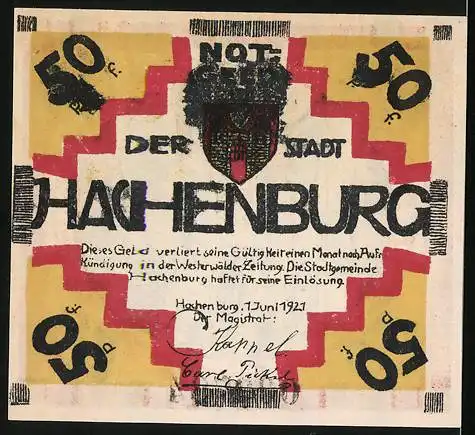 Notgeld Hachenburg 1921, 50 Pfennig, Der Schlossbogen