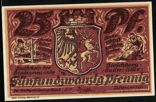 Notgeld Hirschberg 1921, 25 Pfennig, Eingang der Saale ins Thüringer Land