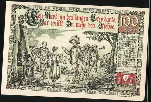 Notgeld Itzehoe 1920, 1 Mark, Eine Gruppe Jäger in ihrem Camp