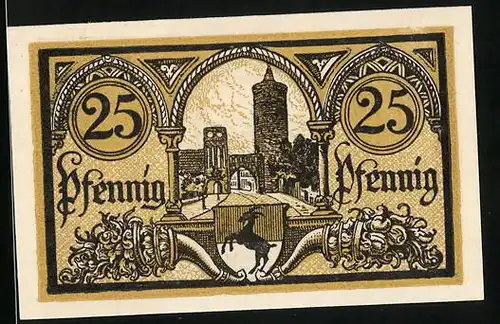 Notgeld Jüterbog 1920, 25 Pfennig, Ansicht der Kirche