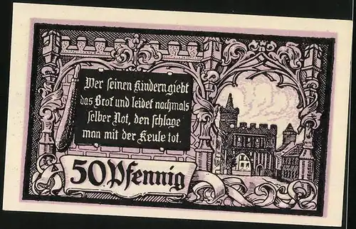 Notgeld Jüterbog 1920, 50 Pfennig, Blick auf das Rathaus