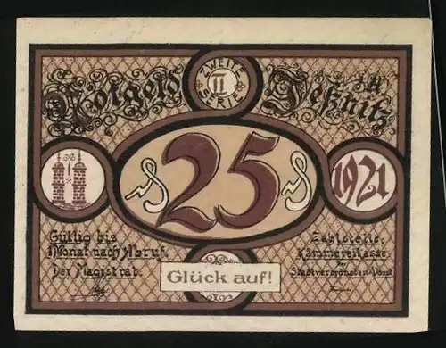 Notgeld Jessnitz 1921, 25 Pfennig, Blüchers Auszug aus der Stadt