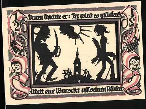 Notgeld Glauchau 1921, 1 /2 Mark, Bebel mit einer Wurst auf dem Rücken