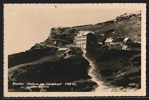 AK Ottohaus am Jakobskogel, Raxalpe, Berghütte mit Weg und Umgebung