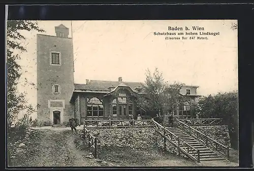 AK Schutzhaus am hohen Lindkogel, Baden, mit Besuchern