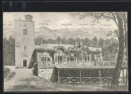 AK Hoher Lindkogel, Schutzhaus mit Schneeberg u. Gippel