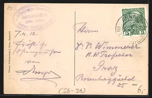 AK Annabergerhütte am Tirolerkogel, Bergsteiger blicken ins Tal