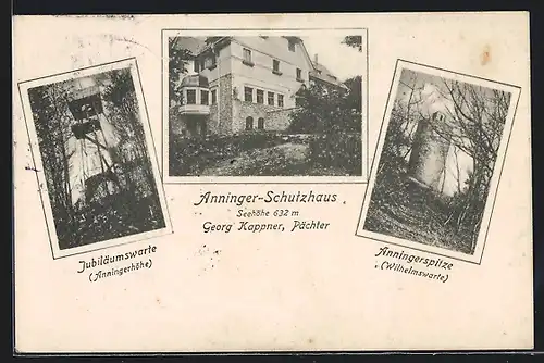 AK Anninger-Schutzhaus, Jubiläumswarte, Anningerspitze mit Wilhelmswarte