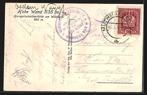 AK Herrgottschnitzerhütte am Waldeck, Hohe Wand