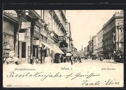 AK Wien, Mariahilferstrasse mit Hotel Kummer