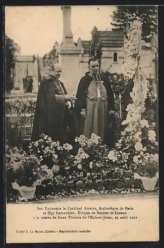 AK Cisieux, Cardinal Amette et Mgr Lemonnier a la tombe de Soeur Therese de l`Enfant-Jesus