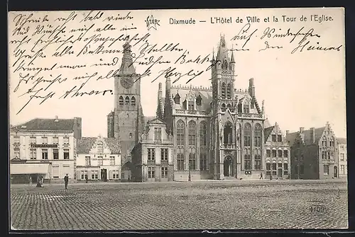 AK Dixmunde, L`Hotel de Ville et la Tour de l`Eglise