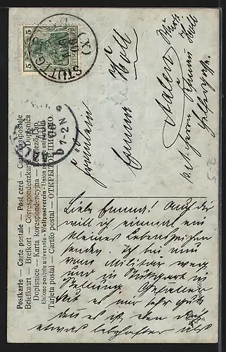 Präge-AK Schönes Mädchen mit langem Haar, Jugendstil-Ornamentik