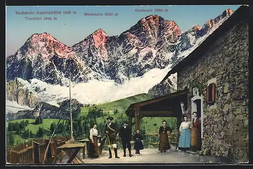 AK Dachstein Austriahütte, Motiv mit Thorstein und Mitterspitz
