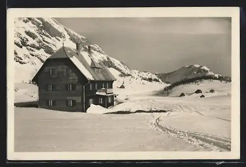 AK Naturfreundehaus, Berghütte auf der Tauplitzalm im Schnee