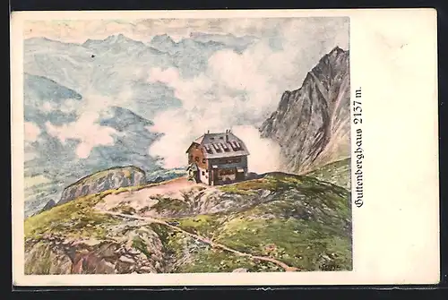 Künstler-AK Guttenberghaus, Berghütte am Feisterkar Dachstein