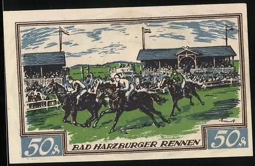Notgeld Braunschweig 1923, 50 Pfennig, Bad Harzburger Rennen