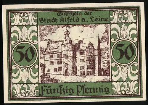 Notgeld Alfeld a. Leine 1921, 50 Pfennig, Rathaus