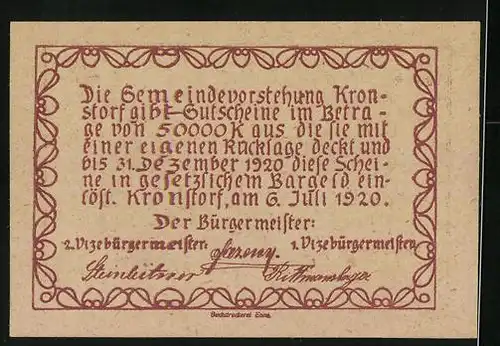 Notgeld Kronstorf 1920, 10 Heller, grosses Gebäude