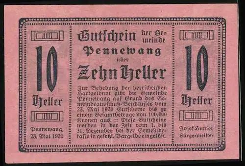 Notgeld Pennewang 1920, 10 Heller, Kirche