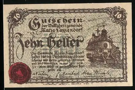 Notgeld Maria-Lanzendorf 1920, 10 Heller, Kirche, Siegel